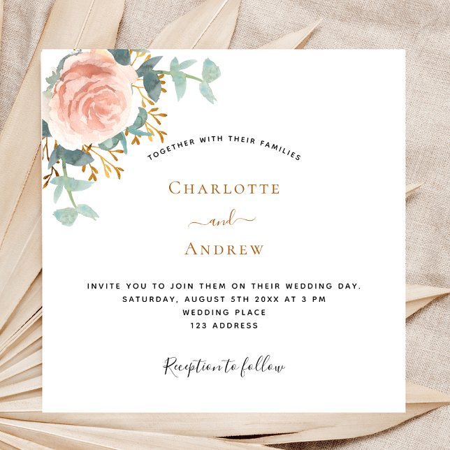 Rose gold floral greenery luxury wedding invitation (Creator Uploaded)