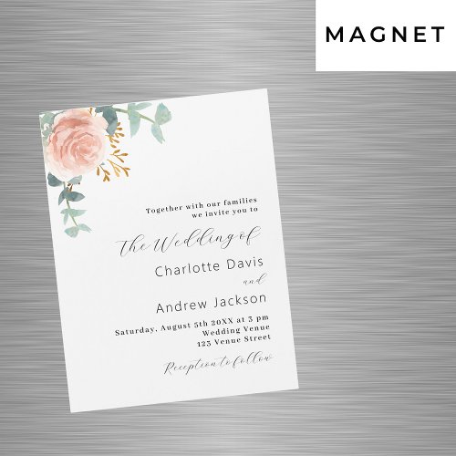 Rose gold floral greenery luxury wedding magnetic invitation