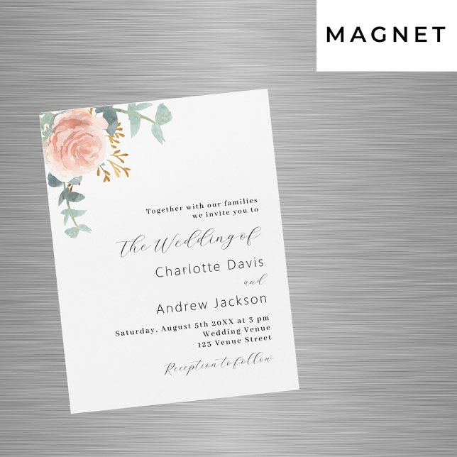 Rose gold floral greenery luxury wedding magnetic invitation (Creator Uploaded)