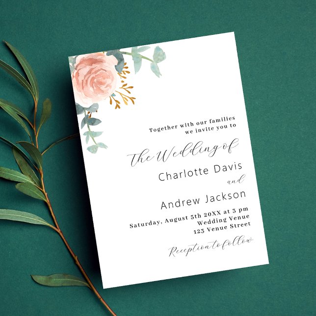 Rose gold floral greenery modern wedding invitation postcard (Creator Uploaded)