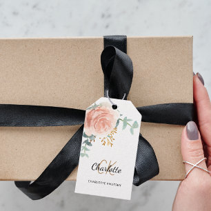 Rose gold floral greenery monogram business tag