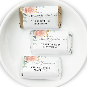 Rose gold floral greenery mr mrs heart wedding hershey's miniatures