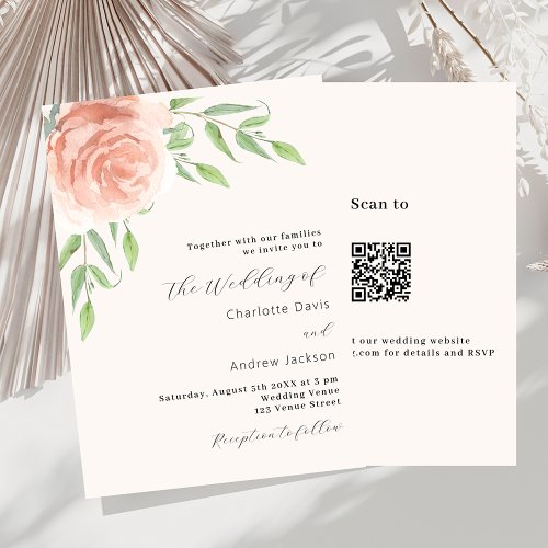 Rose gold floral greenery QR RSVP luxury wedding Invitation