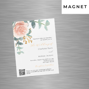 Rose gold floral greenery QR RSVP luxury wedding Magnetic Invitation