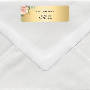 Rose gold floral greenery return address label