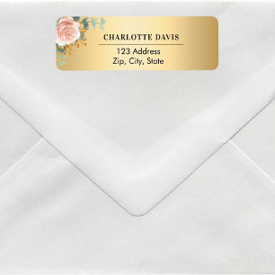 Rose gold floral greenery return address  label