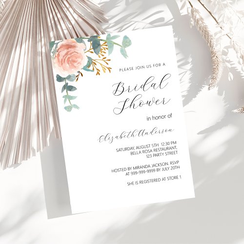 Rose gold floral greenery script Bridal Shower Invitation