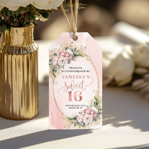 Rose Gold Floral Greenery Sweet Sixteen Gift Tag