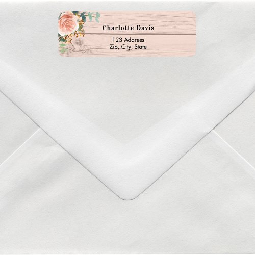 Rose gold floral greenery wood return address  label