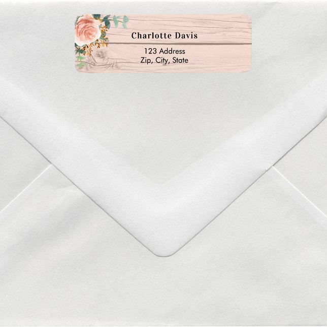 Rose gold floral greenery wood return address  label (Creator Uploaded)