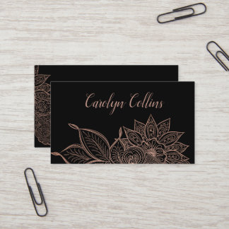 Rose Gold Floral Henna Business Card