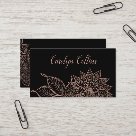 Rose Gold Floral Henna Business Card
