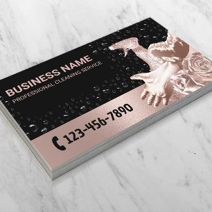 Rose Gold Floral House Cleaning Maid Service Business Card