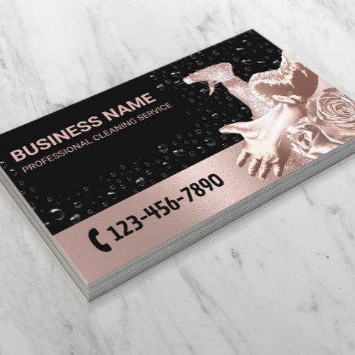 Rose Gold Floral House Cleaning Maid Service Business Card