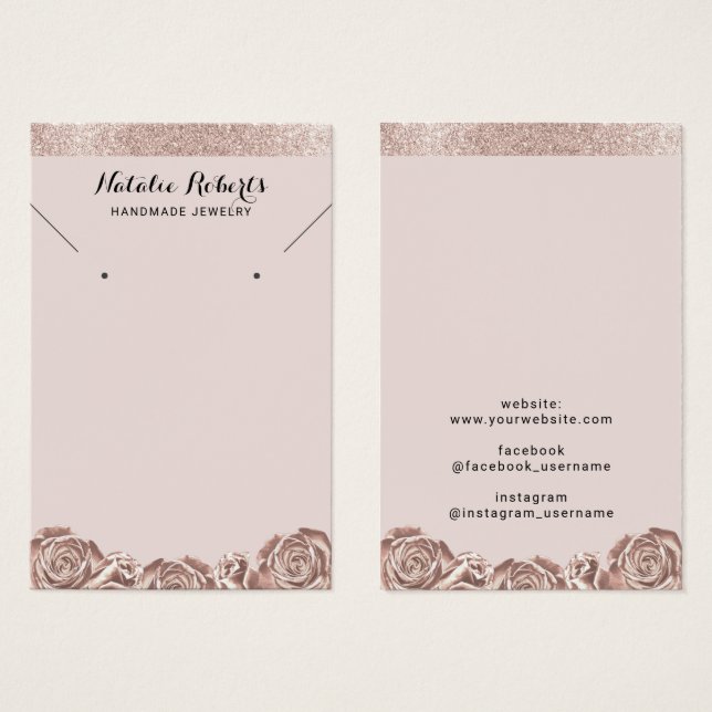 Rose Gold Floral Jewelry Earring Necklace Display (Front & Back)