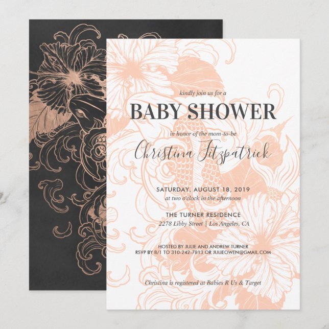 Rose Gold Floral Koi | Baby Shower Invitation (Front/Back)