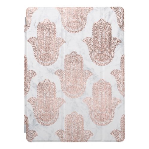 Rose gold floral lace hamsa hand white marble iPad pro cover
