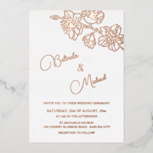 Rose Gold Floral Line Art Photo Wedding Foil Invitation