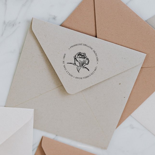 Rose Gold Floral Logo Return Address Stamp (Creator Uploaded)