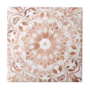 Rose Gold Floral Mandala Ceramic Tile