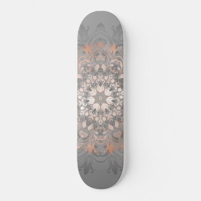 Rose Gold Floral Mandala Girly Skateboard Deck (Front)