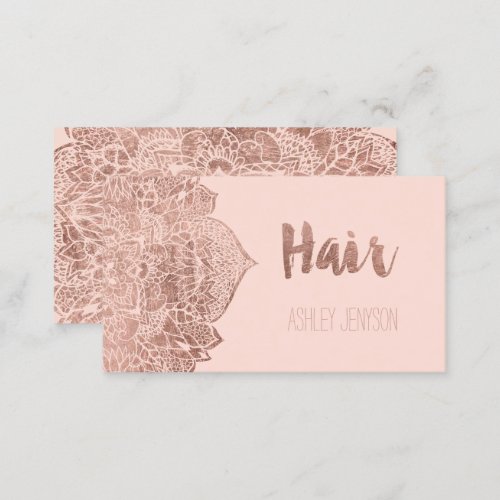 Rose gold floral mandala hair typography blush business card