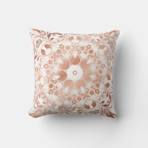 Rose Gold Floral Mandala Throw Pillow