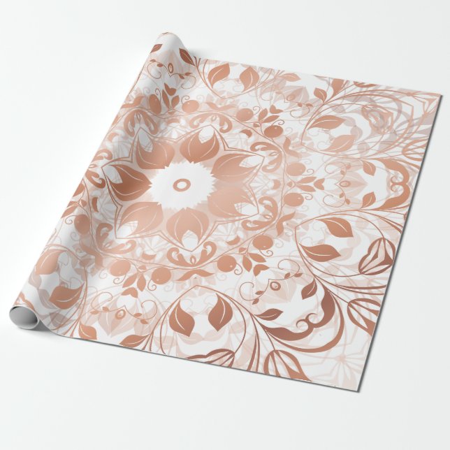 Rose Gold Floral Mandala Wrapping Paper (Unrolled)