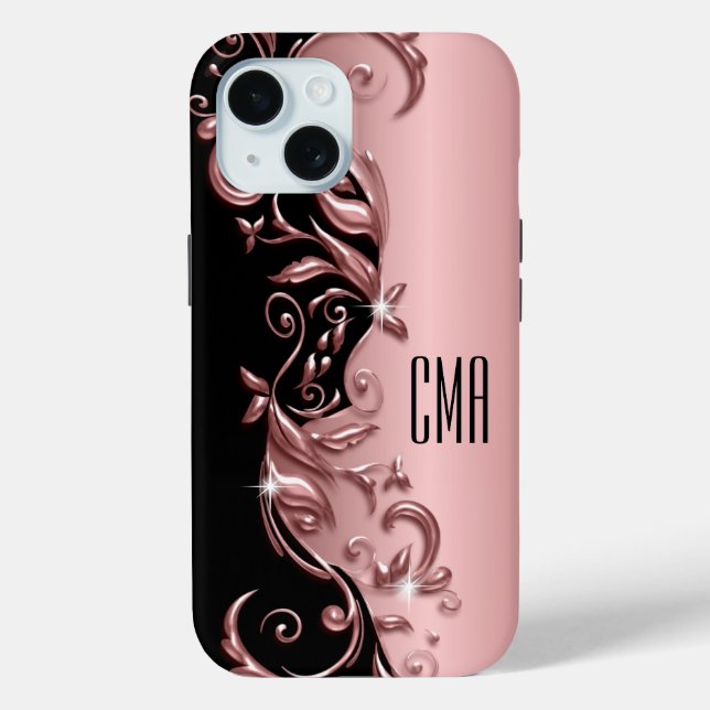 Rose Gold Floral - Monogram Case-Mate iPhone Case (Back)