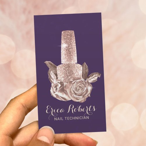 Rose Gold Floral Nail Polish Purple Manicurist Business Card