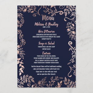 Rose Gold Floral Navy Blue Brush Script Menu