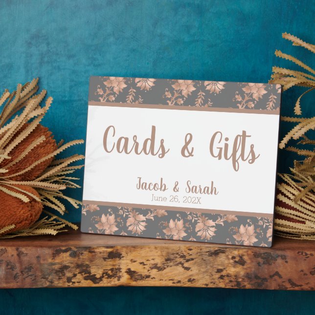 Rose Gold Floral on Gray Gift Table Plaque (Side)
