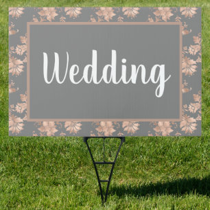 Rose Gold Floral on Gray Wedding Welcome Sign