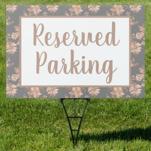 Rose Gold Floral on White Reserved Parking Sign