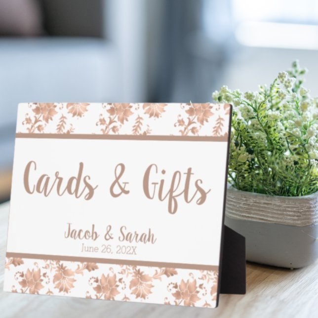 Rose Gold Floral on White Wedding Table Plaque (Creator Uploaded)