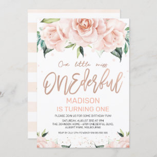 Rose Gold Floral Onederful Birthday Invitation