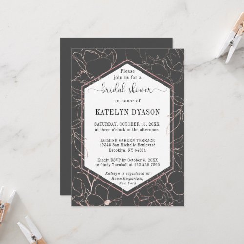 Rose gold floral outlines Bridal Shower Invitation