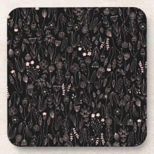 Rose Gold Floral Pattern Beverage Coaster