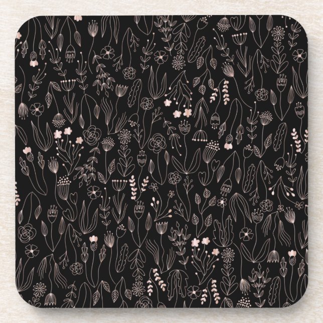 Rose Gold Floral Pattern Beverage Coaster (Front)