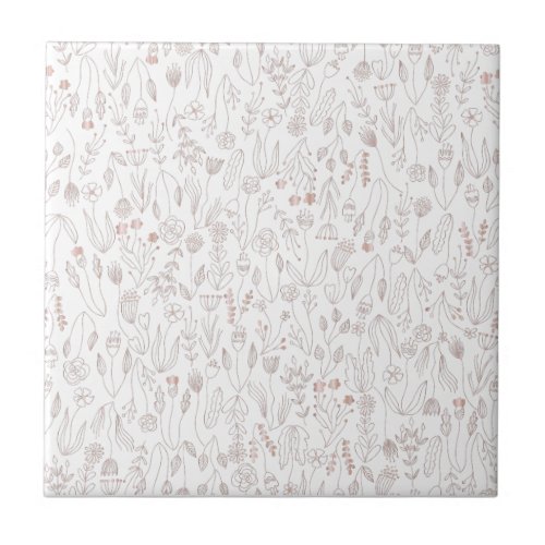 Rose Gold Floral Pattern Ceramic Tile