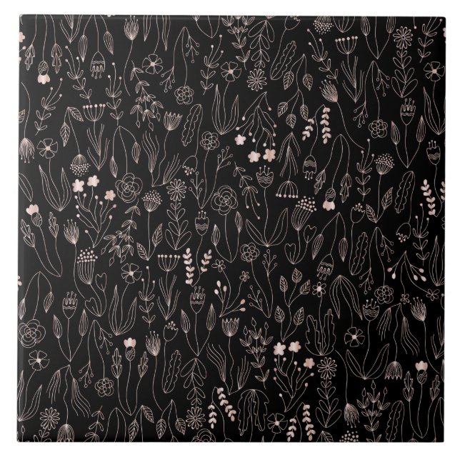 Rose Gold Floral Pattern Ceramic Tile (Front)