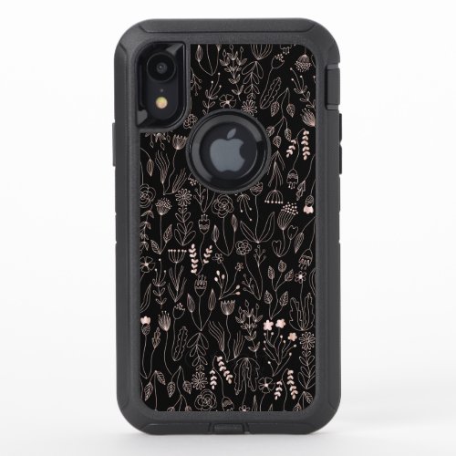 Rose Gold Floral Pattern OtterBox Defender iPhone XR Case