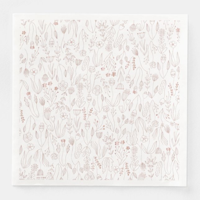 Rose Gold Floral Pattern Paper Dinner Napkins (Front)