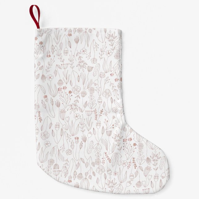 Rose Gold Floral Pattern Small Christmas Stocking (Front)
