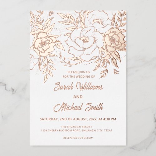 Rose Gold Floral Photo Foil Invitation