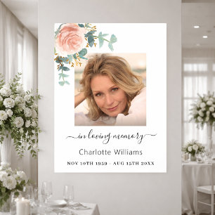 Rose gold floral photo memorial funeral poster