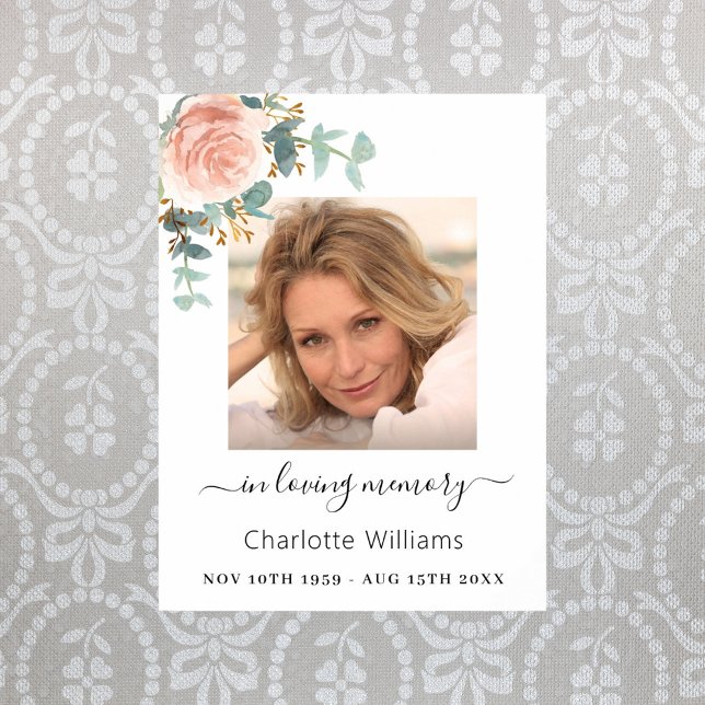 Rose gold floral photo memorial funeral poster (Creator Uploaded)