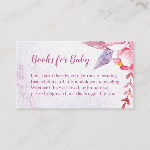 Rose Gold Floral Pink Baby Shower Book Request Enclosure Card