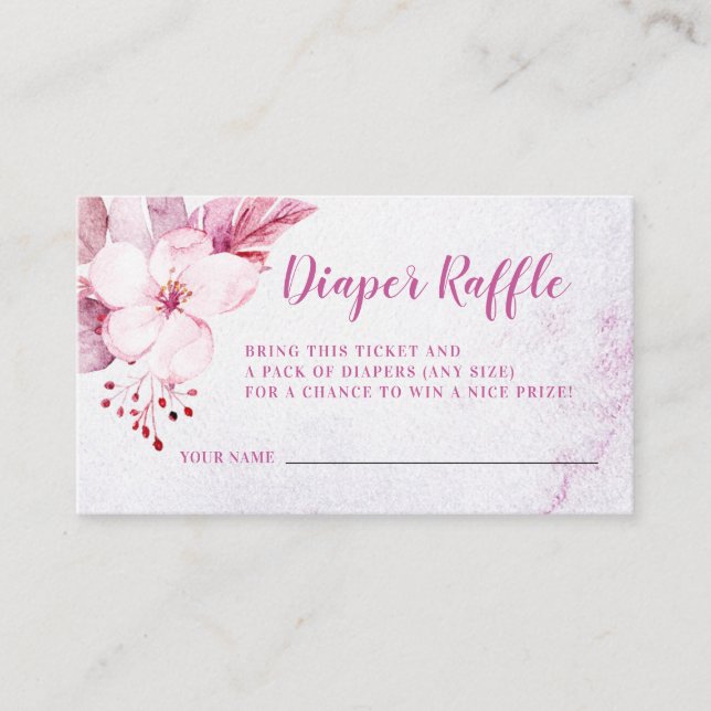 Rose Gold Floral Pink Baby Shower Diaper Raffle Enclosure Card (Front)