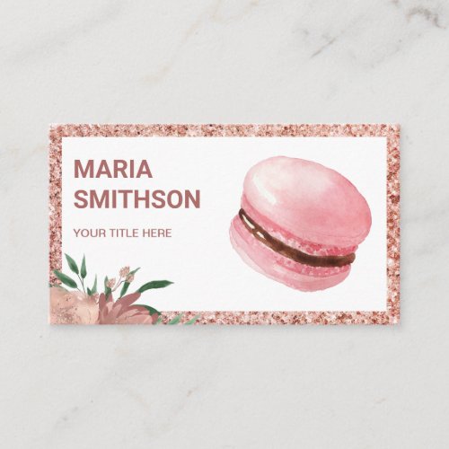 Rose Gold Floral Pink Macaron Pastry Chef Bakery Business Card